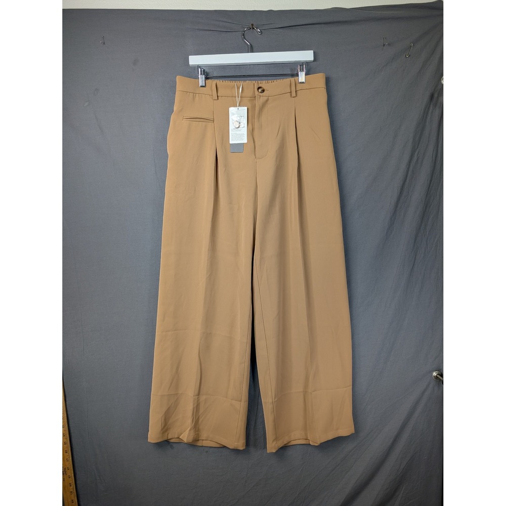 PrettyGarden Womens High Waist Wide Leg Pleated Trousers Khaki XL Casual